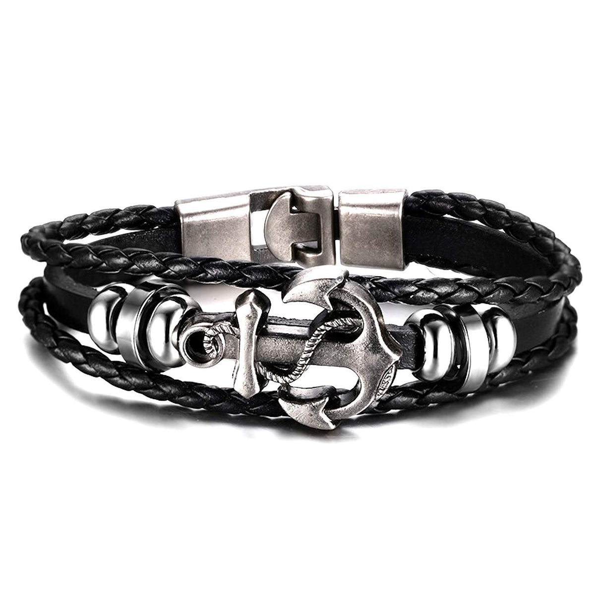Shining Diva Fashion Leather Multi Strand Bracelet for Men and Boys