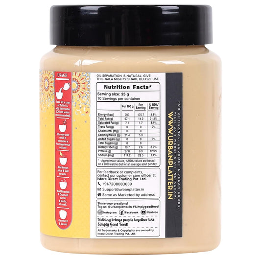 Urban Platter Tahini Paste, 250g (Smooth & Creamy White Sesame Paste, No Additives, Ideal for Hummus, Shawarma Sauce, Baba Ghanoush & Salad Dressings)