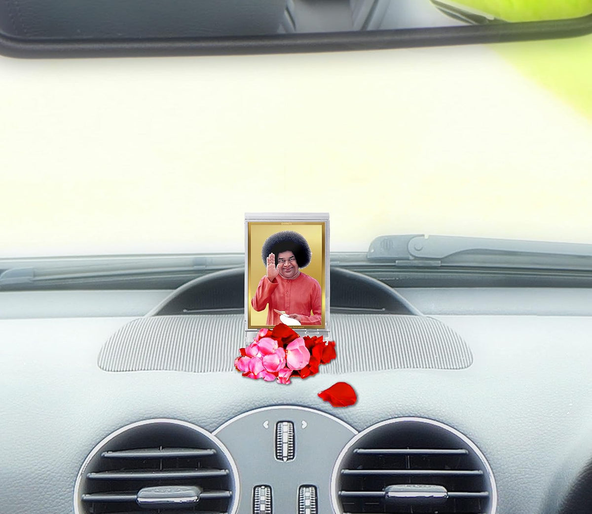 DIVINITI Sathya Sai Baba Photo Frame for Car Dashboard, Table Decor| ACF 3 Classic Sathya Sai Baba and 24K Gold Plated Foil| Religious Frame Idol for Pooja, Worship, Gifts Items (11.0X 6.8 CM)