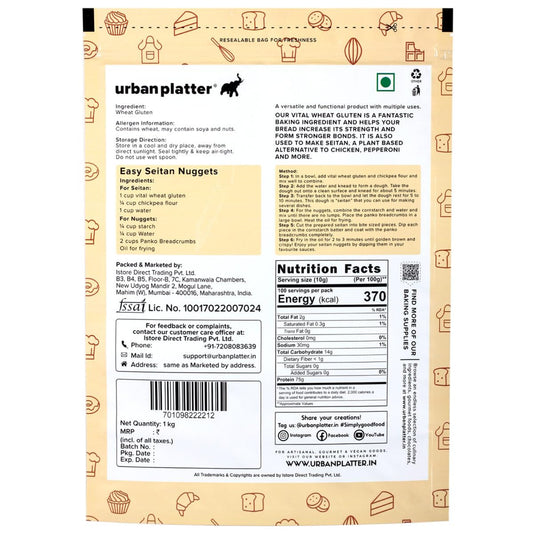 Urban Platter Vital Wheat Gluten, 1Kg (High-Protein Baking Essential | Key Ingredient for Seitan | Adds Elasticity & Structure | Ideal for Breads)