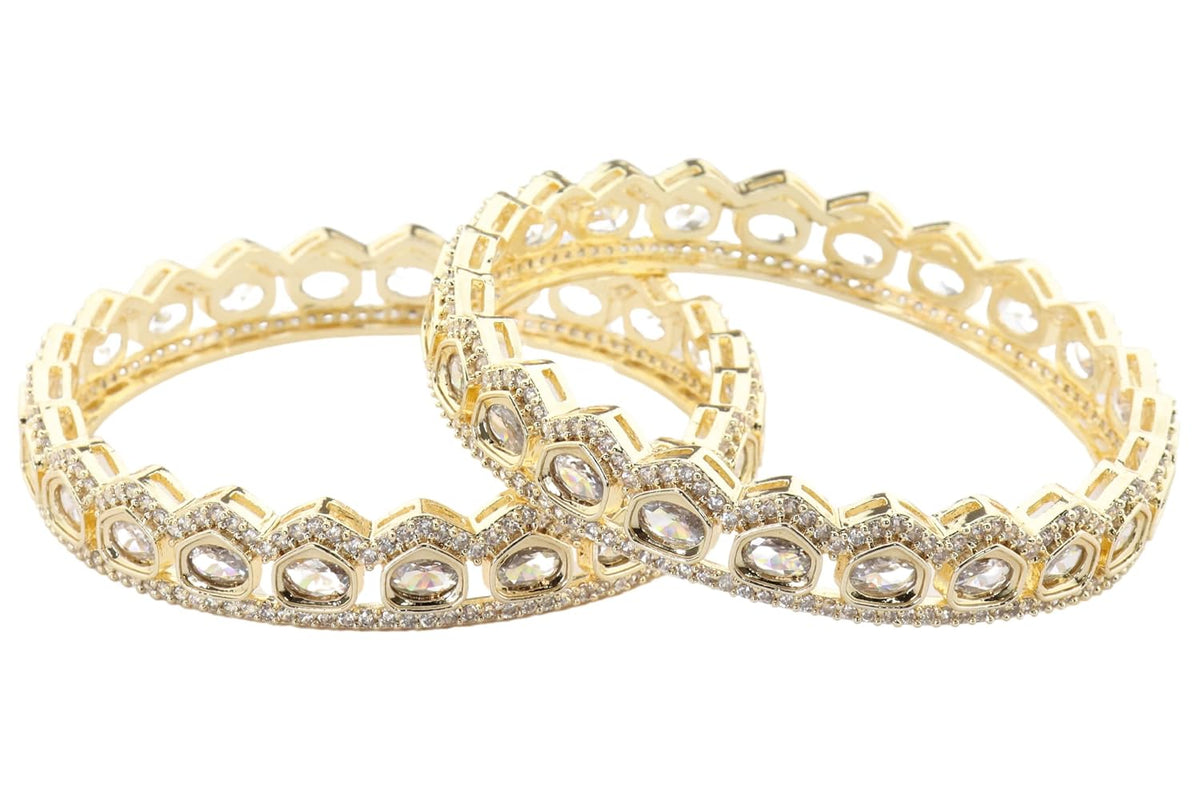 NMII Alloy Metal American Diamond Bangles Bracelet Jewellery Set For Women & Girls | Oval Shaped Cubic Zirconia Bangle | Premium Bridal Kada For Wedding, Party, Spaecial Occasion- Set of 2 Bangles