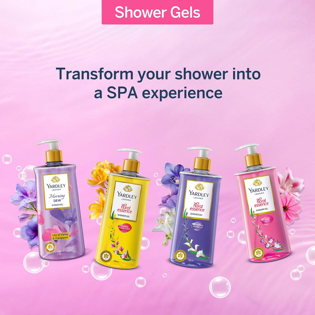 Yardley London| Shower Gel| Floral Essence| With Natural Floral Oils Of Iris & Violet| No Parabens| No Silicones 500ml
