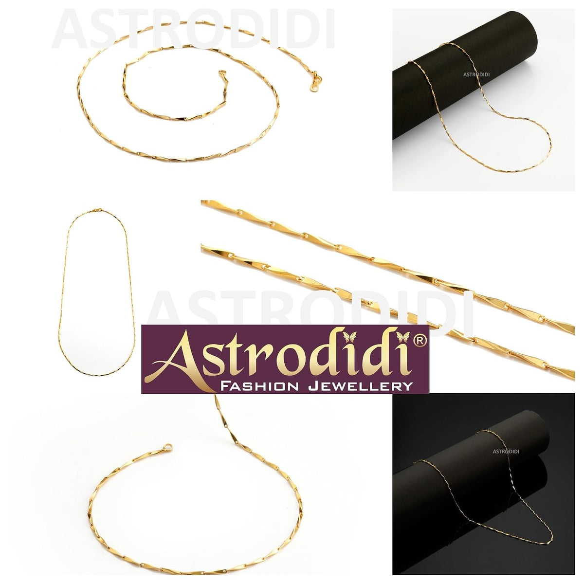 ASTRODIDI Gold Plated Chain | 24 Inch Stylish Light Weighted Golden Brass Neck Chain For Girls Women Men Boys (MHC-06)