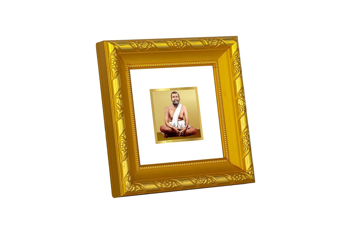 Diviniti Ram Krishna Gold Plated Wall Photo Frame, Table Décor| DG Frame 103 Size 1A and 24K Gold Plated Foil| Religious Photo Frame Idol For Pooja, Gifts Items (10.8 CM X 10.8 CM)