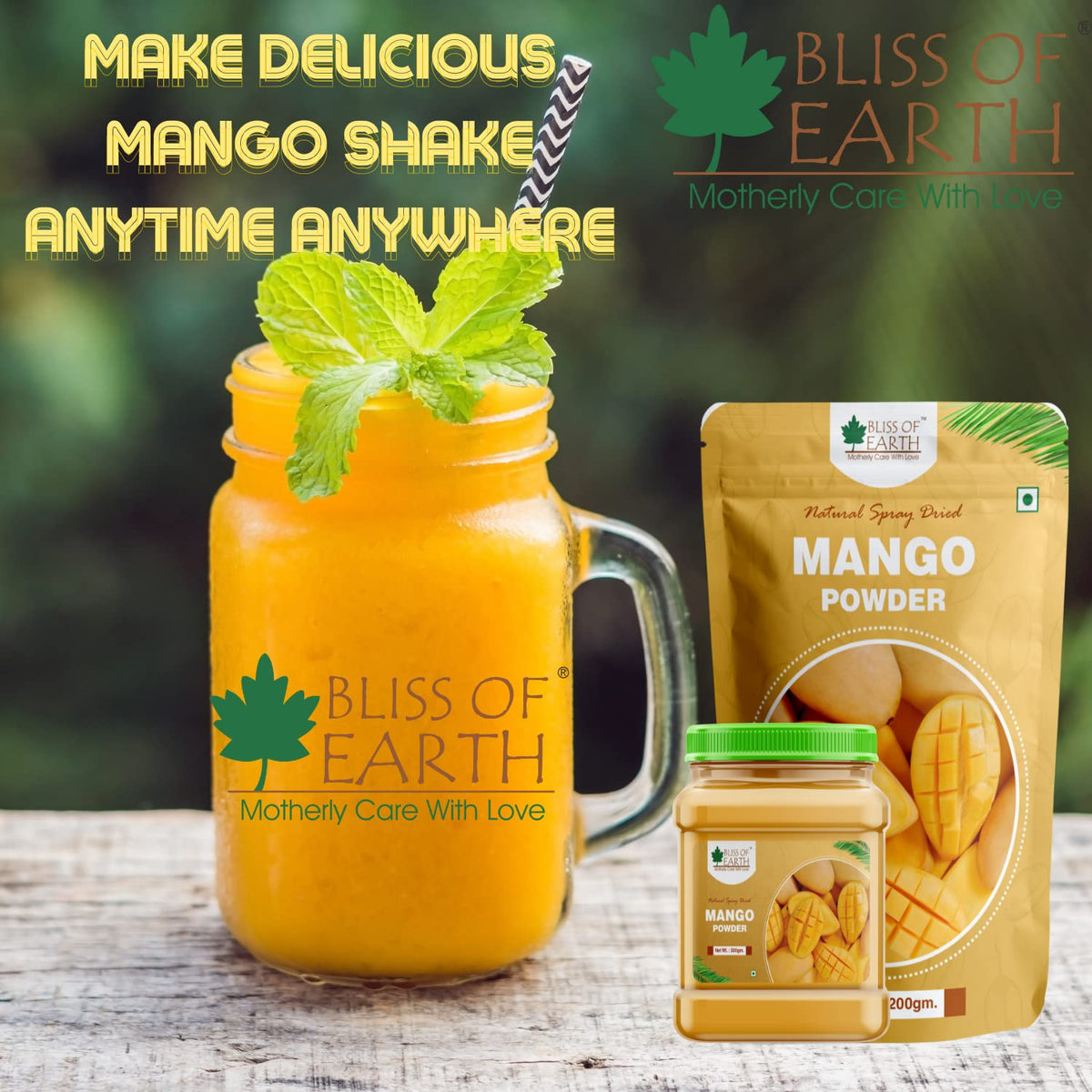 Bliss of Earth 200gm Spinach Powder + 200gm Mango Powder Natural Spray Dried