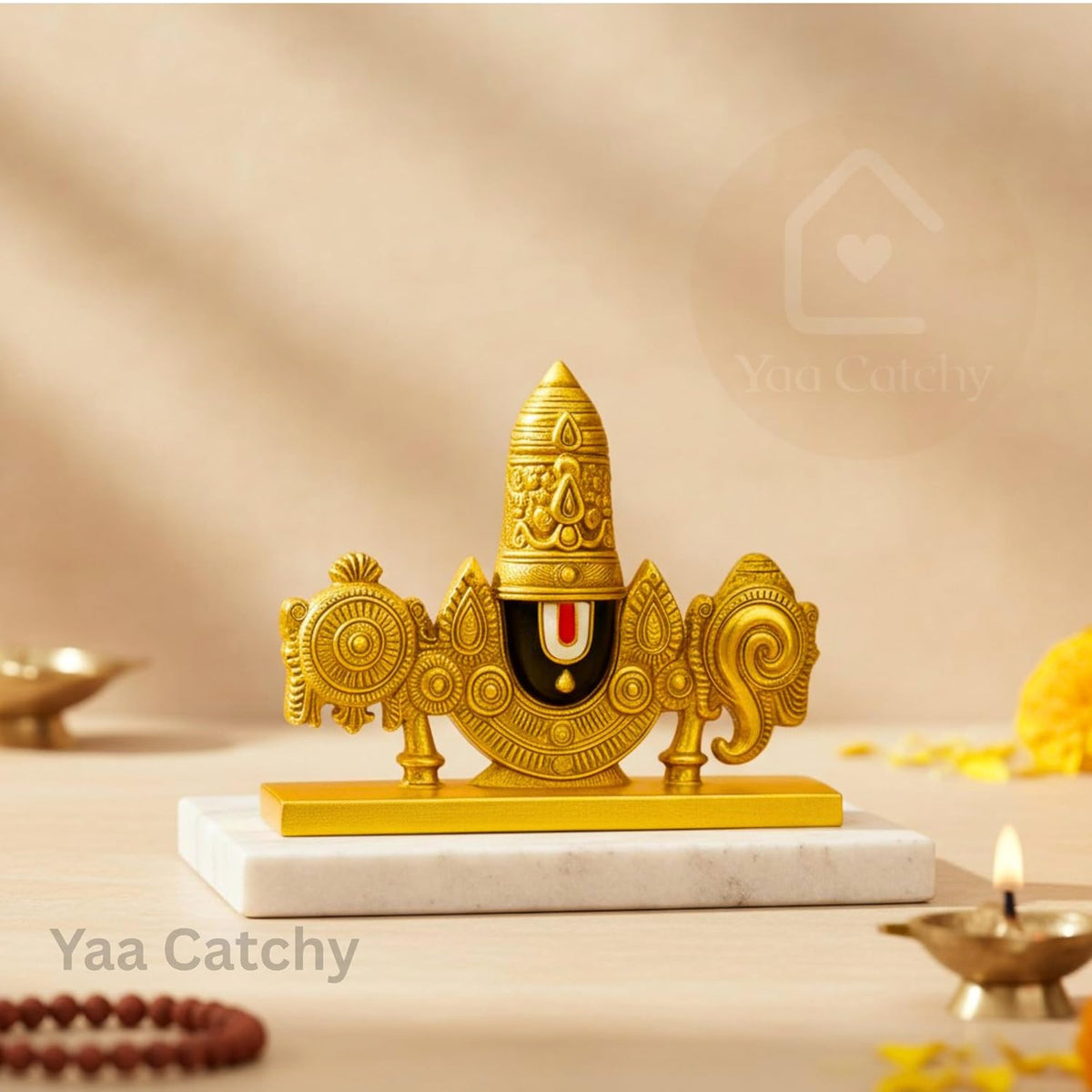 YaaNatural Yaa Catchy Lord Balaji Double-Sided Idol for Car Dashboard & Home Decor Gold Finish Venkateswara Face Statue | Spiritual Gift, Pooja & Office Idol (Balaji Double Side Gold)