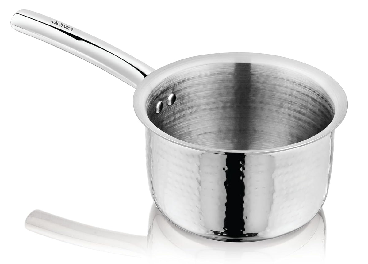Vinod – Claro Heavy Gauge Stainless Steel Hammered Sauce Pan, 1.5 mm – Capacity 2000 ml (18 cm)