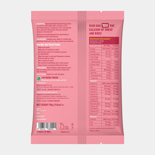 Slurrp Farm No Added Sugar Instant Cereal | Ragi, Rice and Strawberry with Milk | Free Strawberry Cereal Trial Pack | 200g