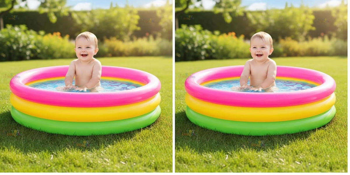 Toy Imagine 3 ft Inflatable Swimming Pool for Kids 0–3 Years | Sunset Glow Round Colourful Ring Baby Bath Tub | Portable Home & Outdoor Water Pool for Toddlers – Small Size Fits 2 Kids (Pack of 2)
