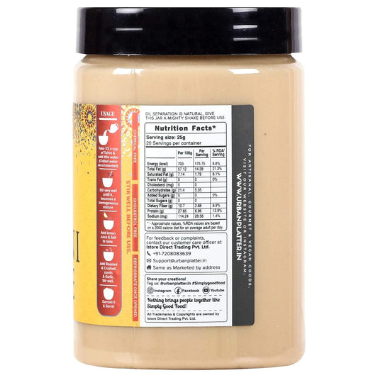 Urban Platter Tahini Paste, 500g (Smooth & Creamy White Sesame Paste, No Additives, Ideal for Hummus, Shawarma Sauce, Baba Ghanoush & Salad Dressings)