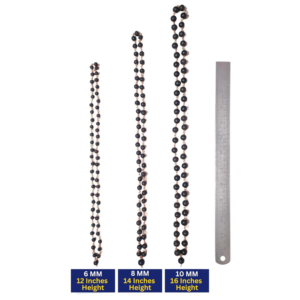 Aalayam Selveer Karungali Malai Copper Original 6mm, Natural Black Ebony Wood, 6mm Bead Size, 54 Beads, Black Color, 1 No