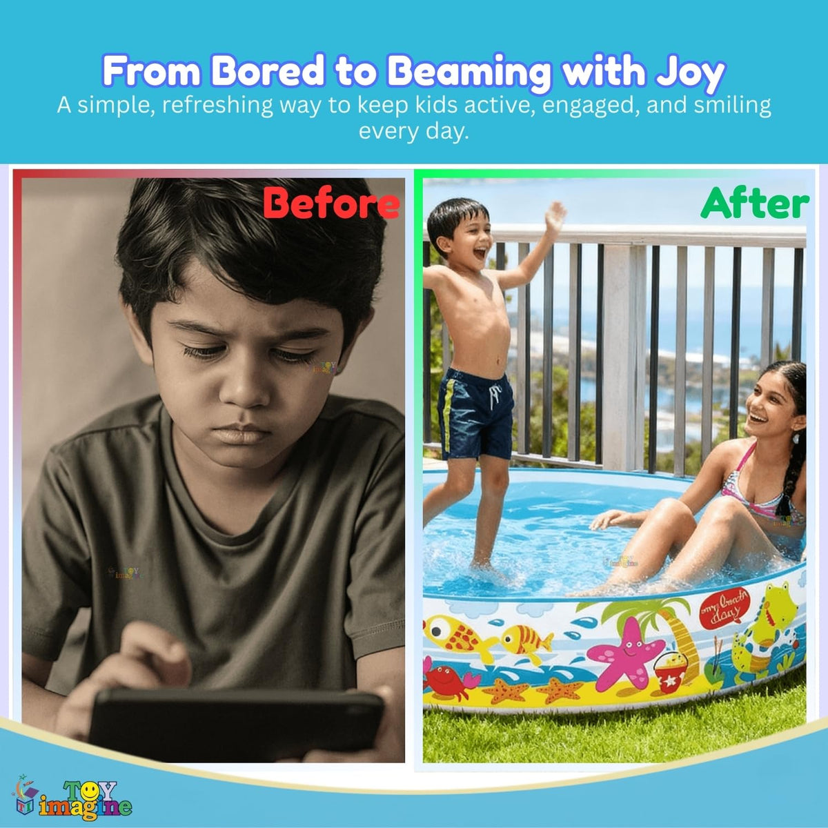 Toy Imagine 6 ft Kids Non Air Swimming Pool – Large Outdoor Snapset Pool for Kids | Foldable Portable Garden Water Pool | No Air Pump Required | Summer Pool for 1–10 Years