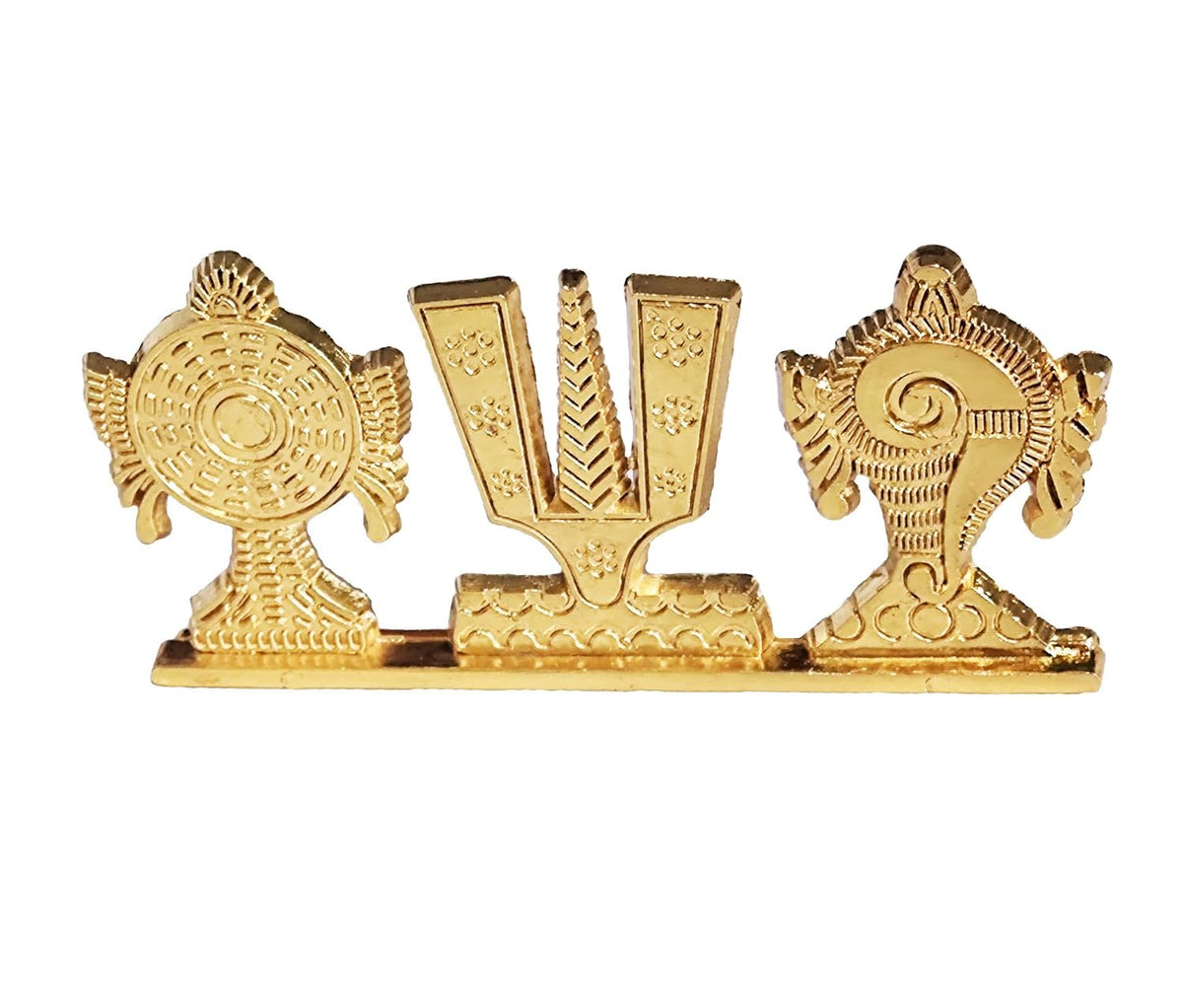 KridayKraft Tirupati Balaji Symbol Stand Shankh Chakra Namah Gold Plating Antique Decorative for Car Dashboard Home & Office Table Showpiece Figurines,Religious Gift Idol...