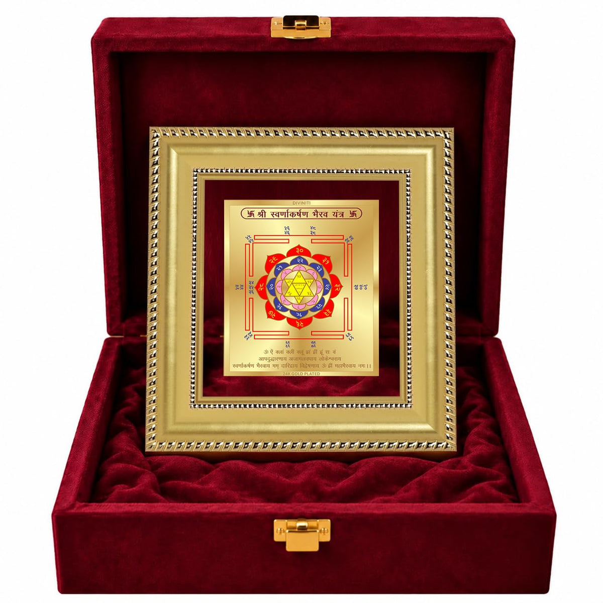DIVINITI 24K Gold-Plated Swarna Akarshan Yantra Frame | Sacred Yantra for Wealth, Prosperity & Abundance | Home, Office & Pooja Decor | Premium Gift Box | 12 x 11 CM