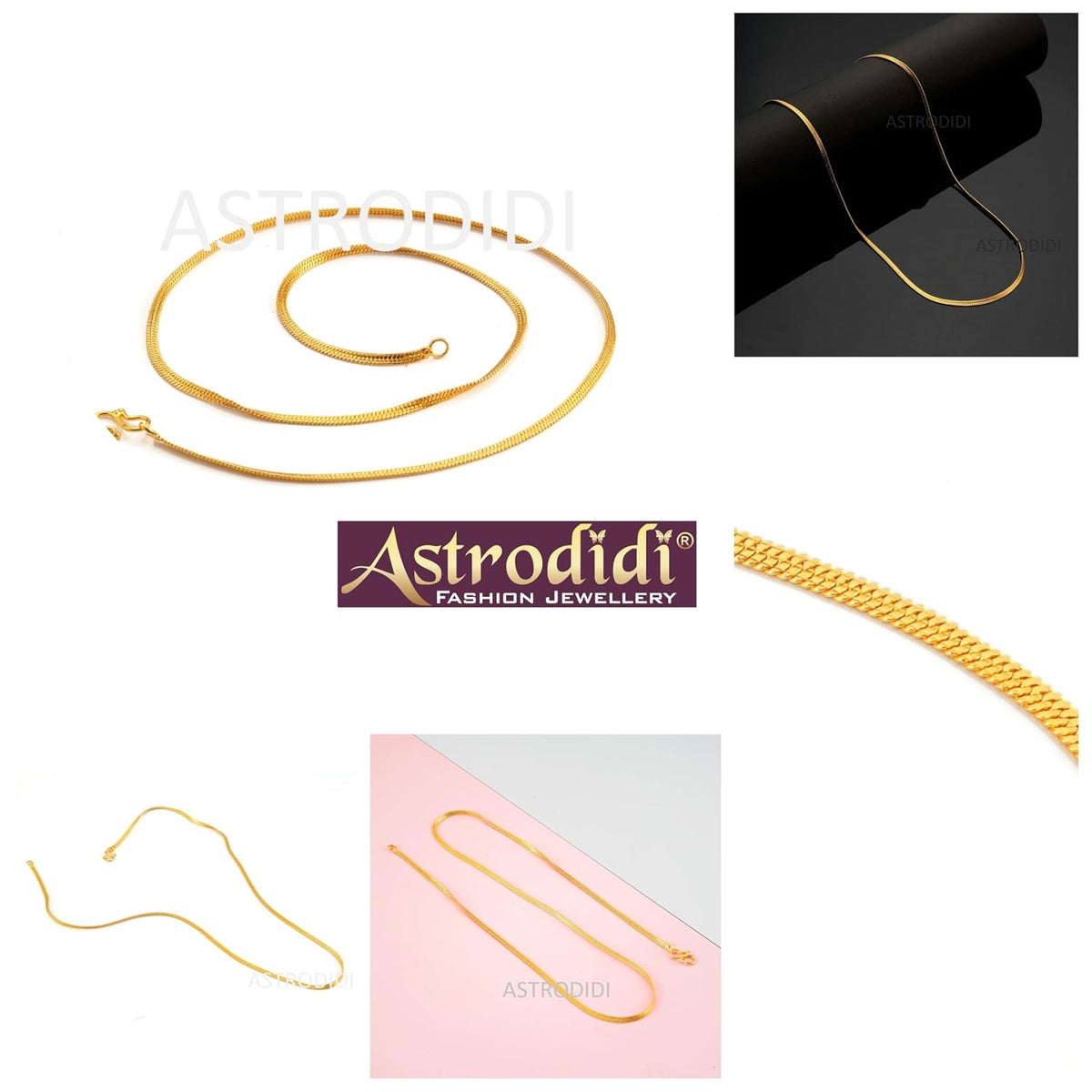 ASTRODIDI Gold Plated Chain | 24 Inch Stylish Light Weighted Golden Brass Neck Chain For Girls Women Men Boys (MHC-002)