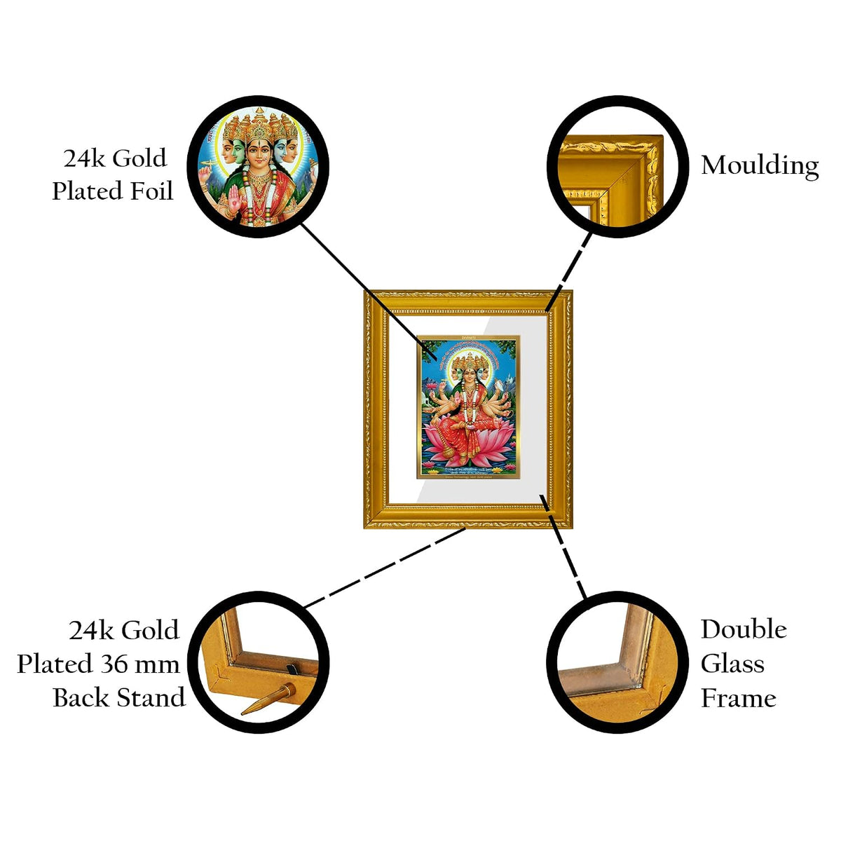 Diviniti Goddess Gayatri Gold Plated Wall Photo Frame, Table Décor| DG Frame 101 Size 1 and 24K Gold Plated Foil| Religious Photo Frame Idol For Pooja, Gifts Items (13.5 CM X 15.5 CM)