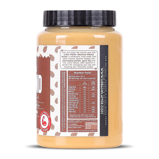 Urban Platter Almond Butter (Without Skin), 1Kg (Nutty Flavour | Single Ingredient | Keto-Friendly | Blanched Paste)