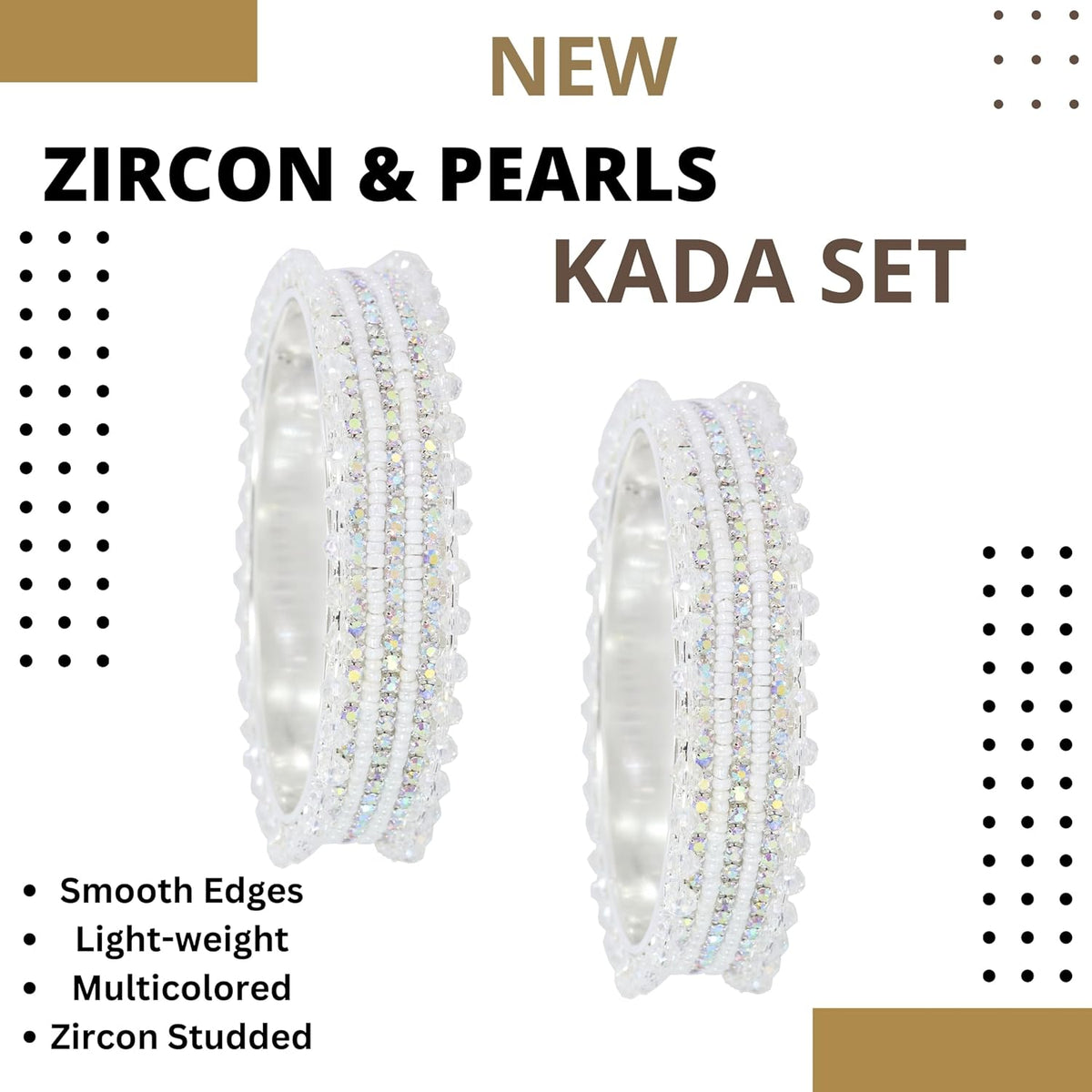 NMII Stylish Pearls & Zircon Diamond Stone Metal Bangles For Women and Girls | Fancy Women's Bangles Bracelet | Metallic Bangles kada | Trendy Bangles Fashion Jewellery- Set of 2