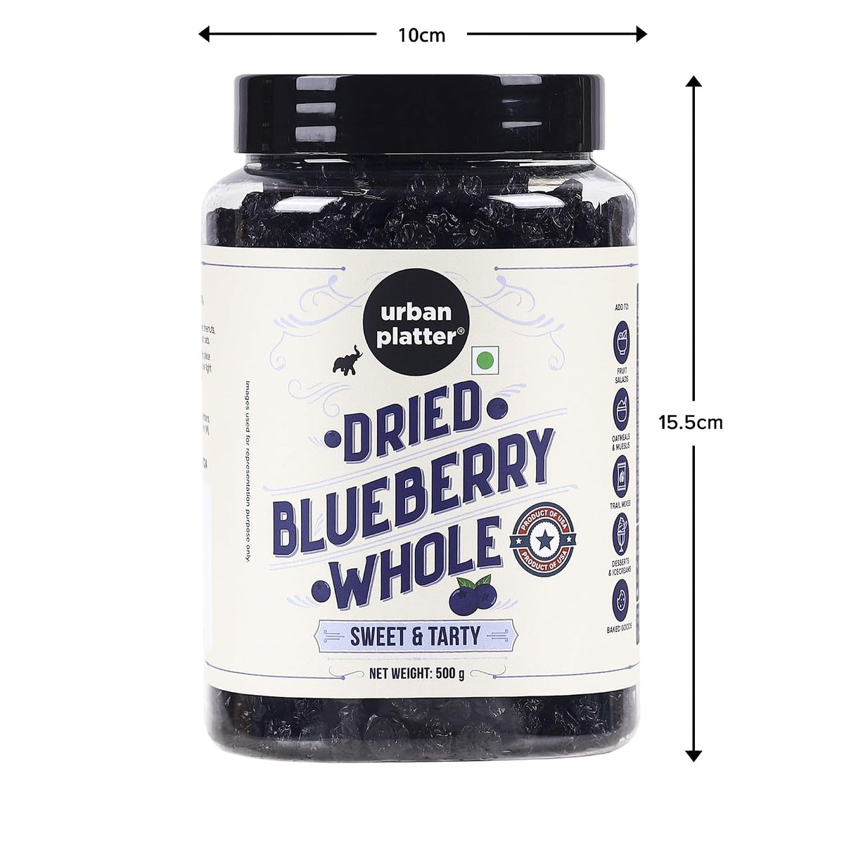 Urban Platter Dried Blueberries, 500g (Sweet & Mildly Tart | Garnish or Add to Fruit Salads, Oatmeals, Mueslis, Trail Mixes, Ice Creams, Baked Goods | Product of USA)
