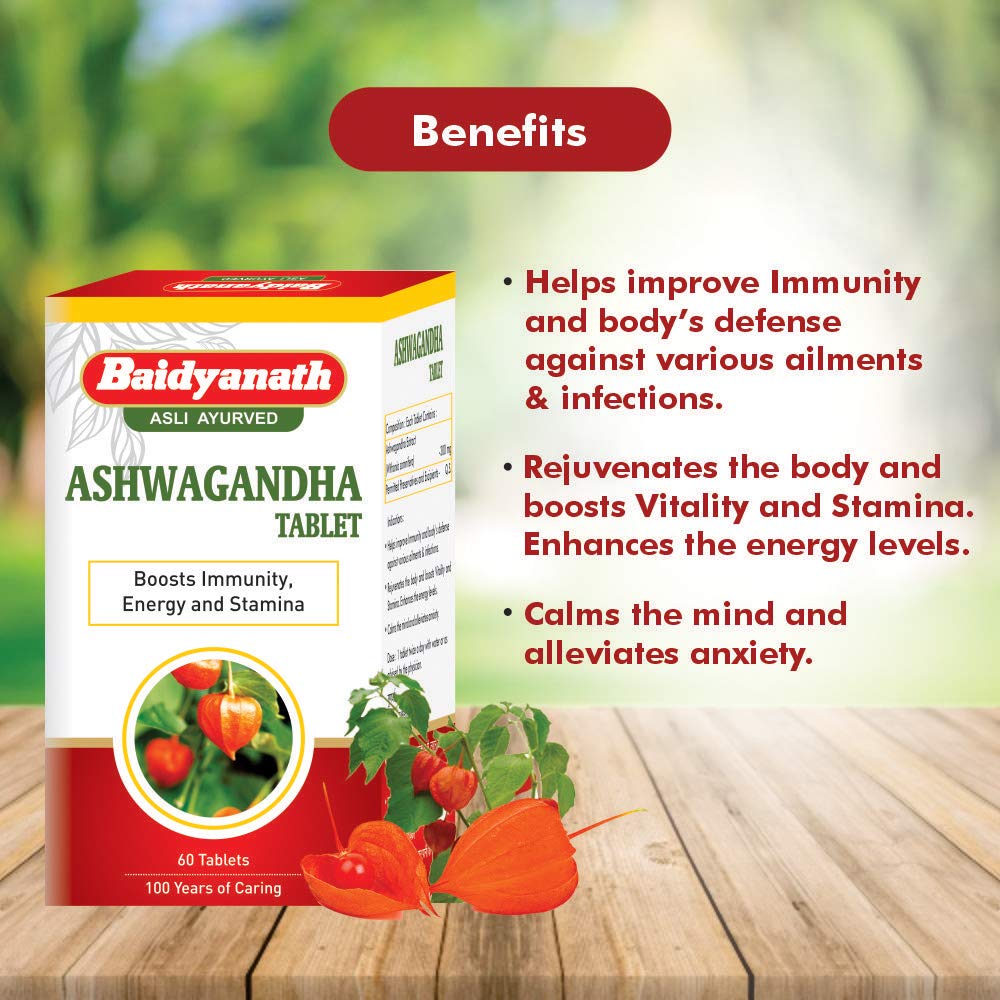 Baidyanath Asli Ayurved Ashwagandha 60 Tablets (Pack Of 2)| Rejuvenates Mind & Body | Improves Strength & Energy | Immunity Booster | Rich in Antioxidants
