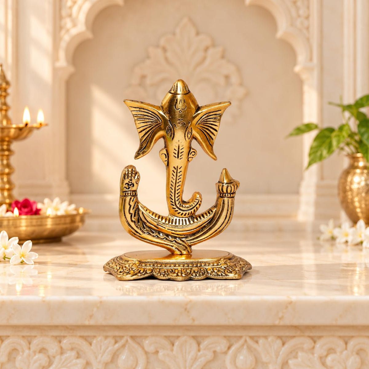 KridayKraft Ganesha Idol, Gold Colour Ganpati Murti for Home Mandir, Pooja Room and Office Décor, Diwali and Housewarming Gift.