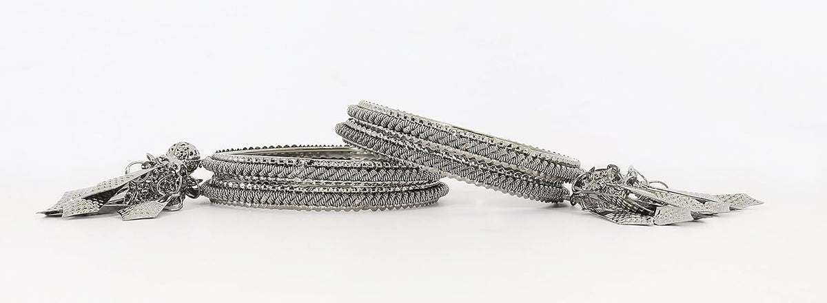 NMII Non-Precious Metal Base Metal with Leaf Shaped and Bracelet Bells Glossy Finished Latkan Kada Set For Women and Girls