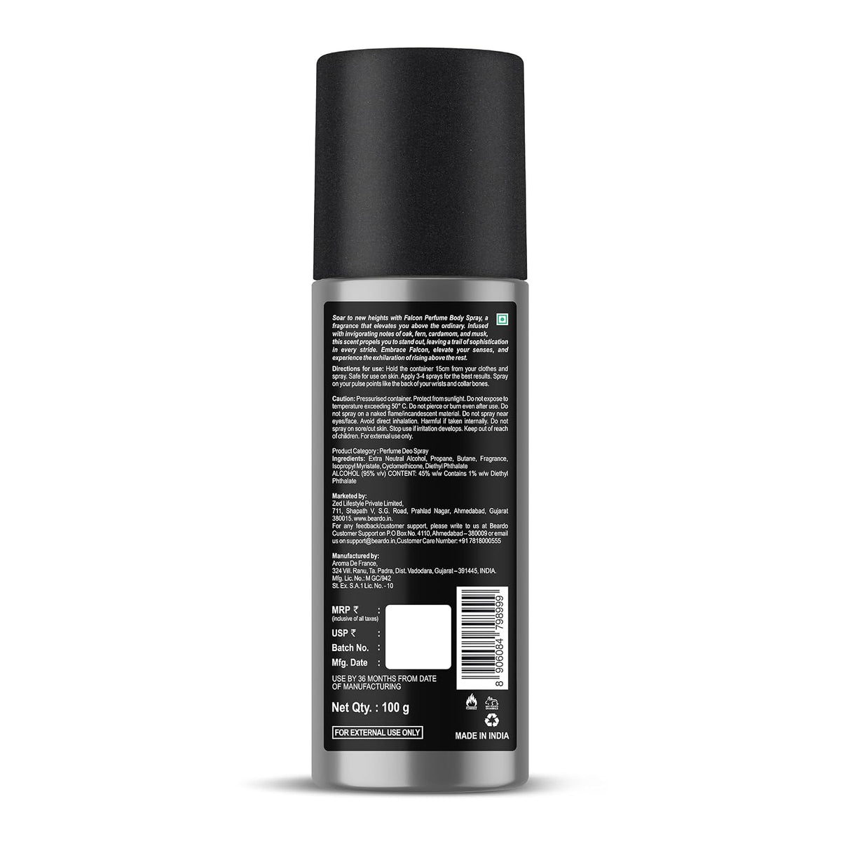 Beardo Falcon Perfume Deo 150ml | Amber Fresh Musk | Deodorant | Body Spray For Men | Long Lasting Fragrance | Gift For Brother | Gift For Friends