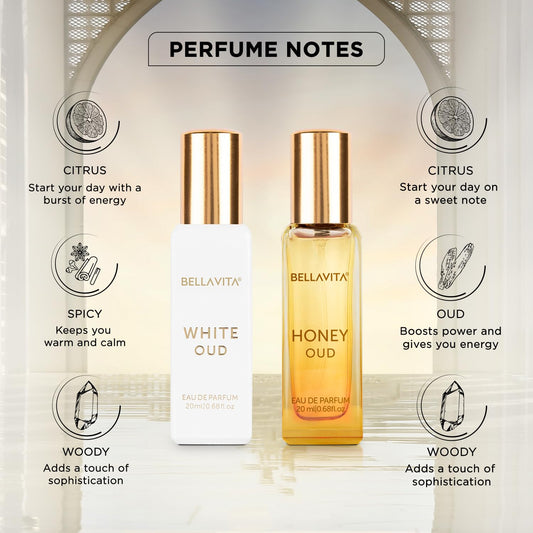 Bella Vita Luxury | White Oud & Honey Oud EDP 20ml Each | Perfume for Men and Women | Honey, Lemon and Patchouli | Long Lasting Fragrance for Man & Woman