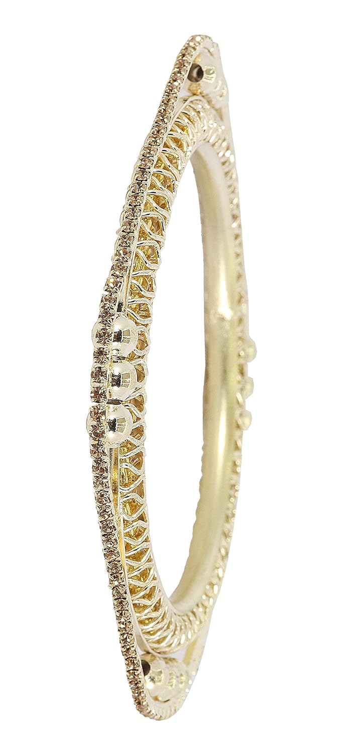 NMII Traditional Golden Metal with Zircon Stone & Pearls Moti Beads Work Kada Bangles Set For Women & Girls | Designer Women's Bangles Latest | Metal Bangles | Bridal Wedding Bangles-Set of 4