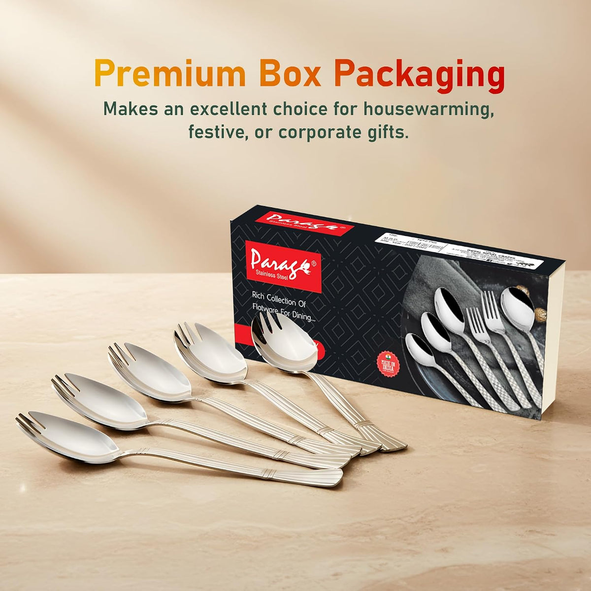 Parage 3-in-1 Stainless Steel 12 Pieces Spoon Fork Set | Spoon Cum Fork Set | Spork for Soups, Noodles| Length: 16 cm| Silver| Set of 12