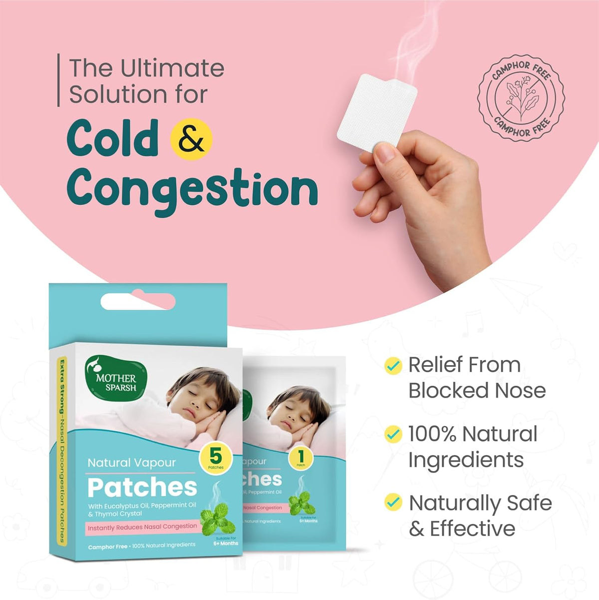 Mother Sparsh Nourishing Baby Hair Oil (100ml) and Natural Vapour Patches with Eucalyptus Oil (Pack of 5) for Nasal Congestion