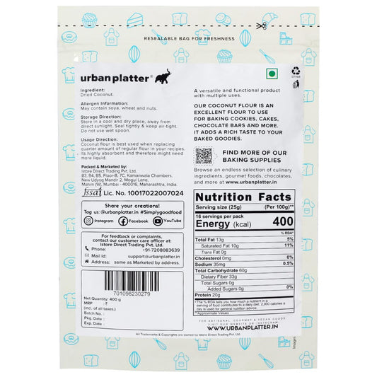Urban Platter Coconut Flour, 400 g