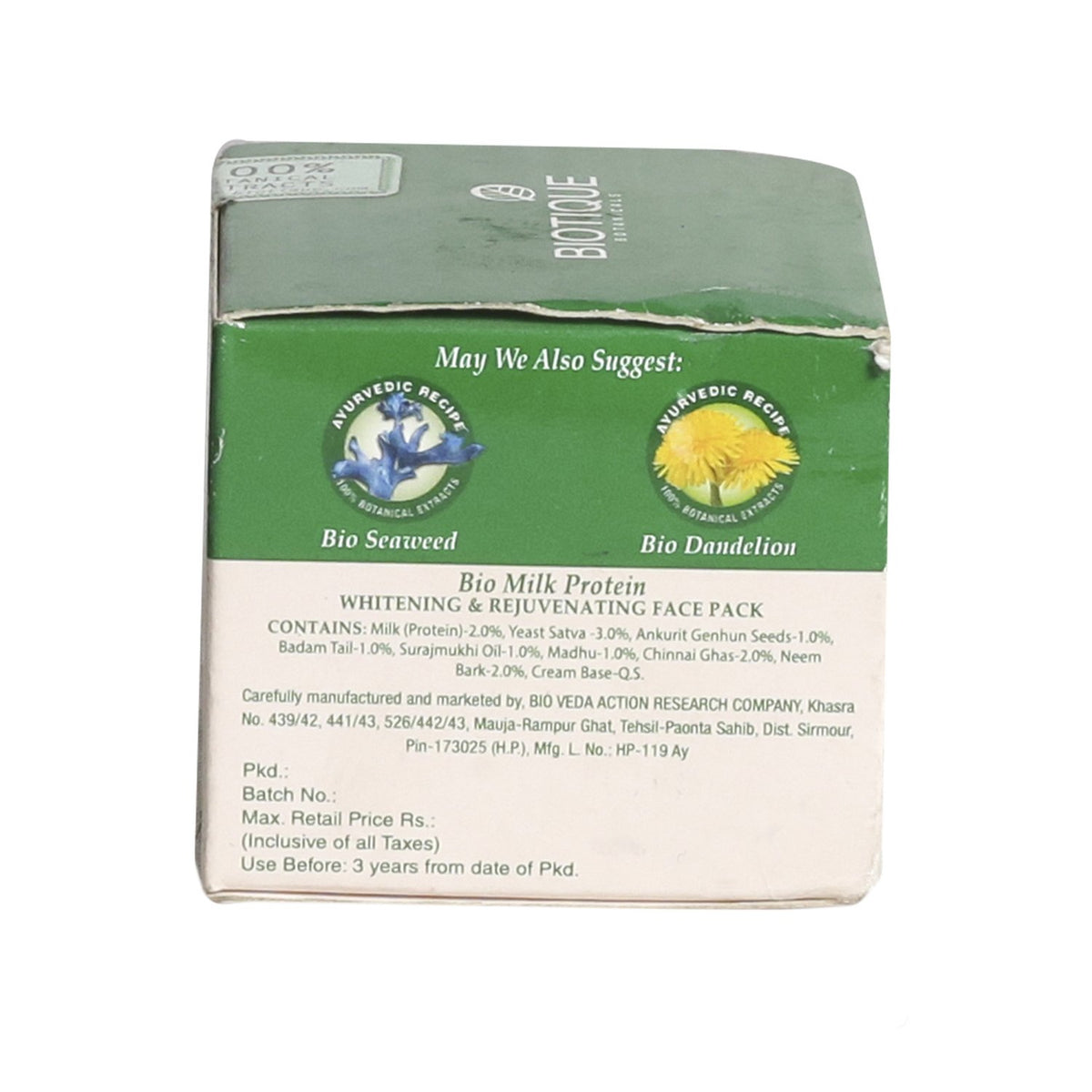 Biotique Face Pack - Bio Milk Protien, 50g Carton