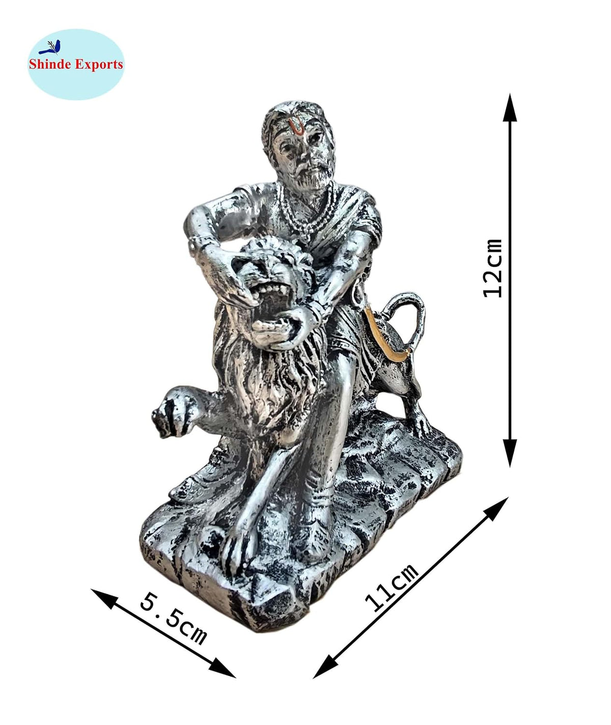 SHINDE EXPORTS chatrapati sambhaji maharaj Statue murti Idol with Lion for car (Silver)