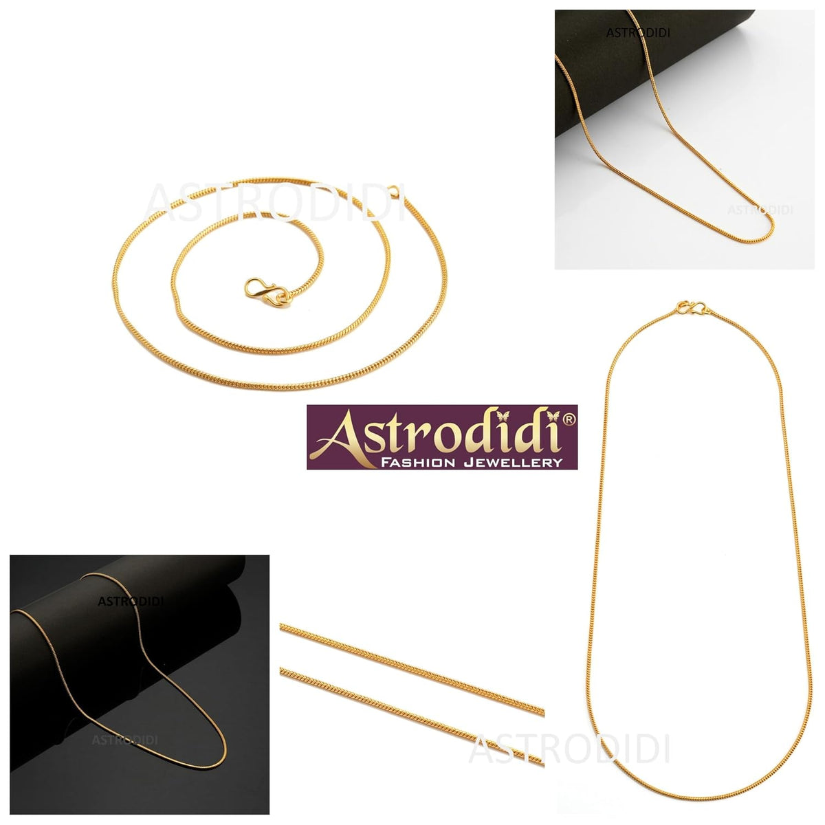 ASTRODIDI Gold Plated Chain | 24 Inch Stylish Light Weighted Golden Brass Neck Chain For Girls Women Men Boys (MHC-03)