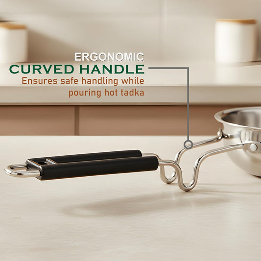 Parage 1 Pc Triply Stainless Steel Tadka Pan 500ml with Heat Resistant Handle | Tripure | Small Deep Tempering Pan for Dal, Ghee & Curry | Durable Steel Tadka Pan for Indian Cooking (13 cm Diameter)
