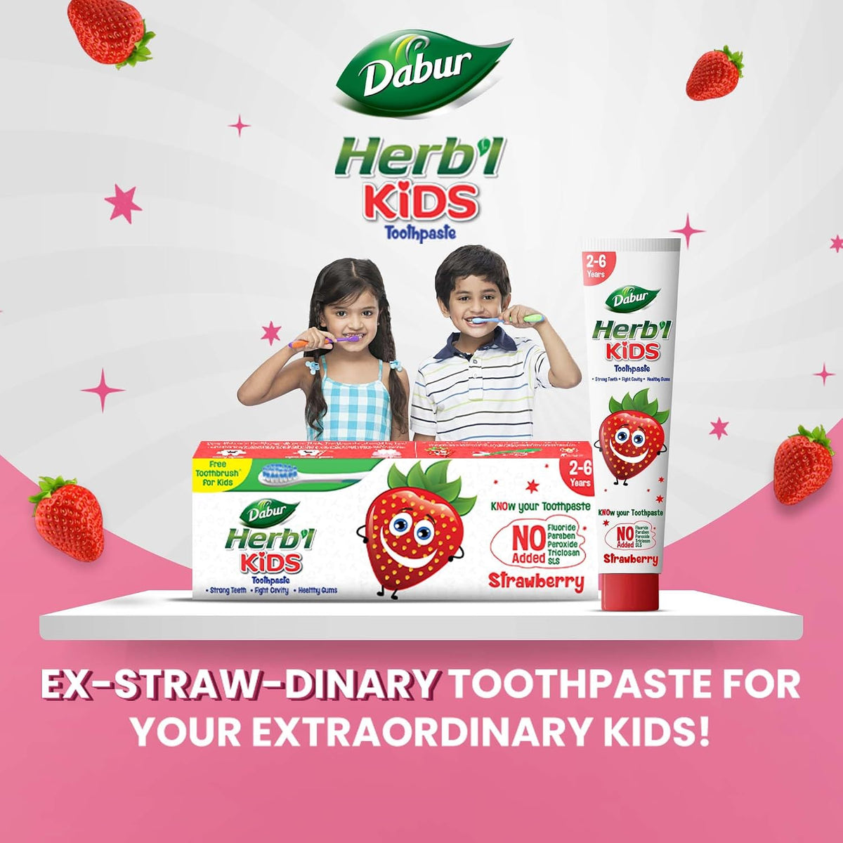 DABUR Herb'L Kids Toothpaste For 2-6 Years (Strawberry Flavour) - 80G