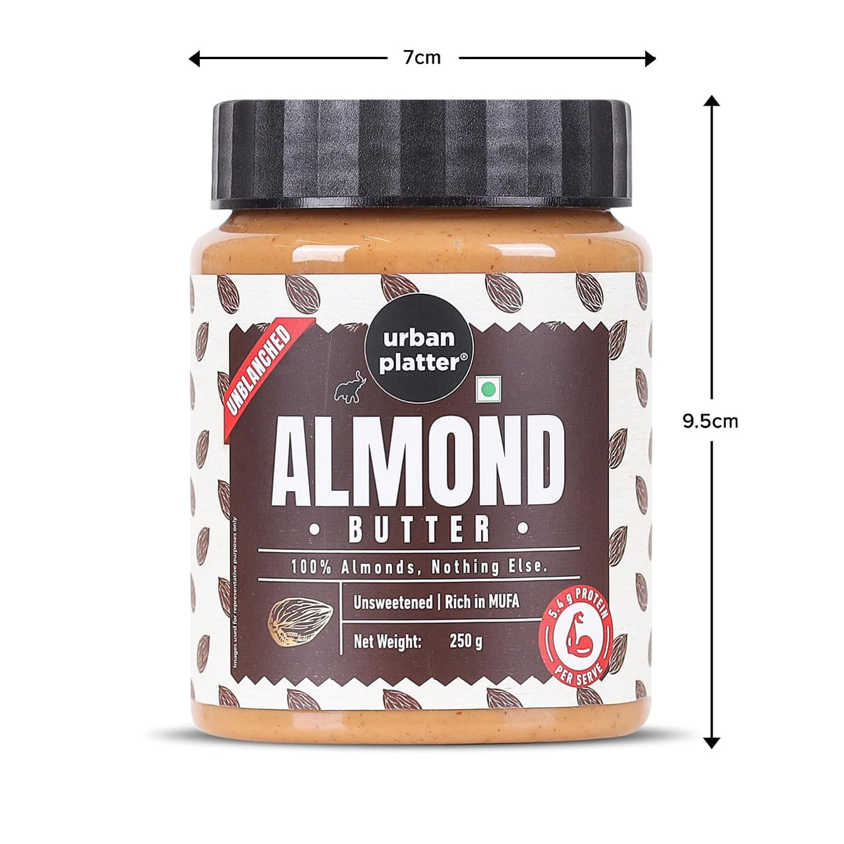 Urban Platter Almond Butter (With Skin), 250g (Bold Nutty Flavour | Single Ingredient | Keto-Friendly | Unblanched Paste)