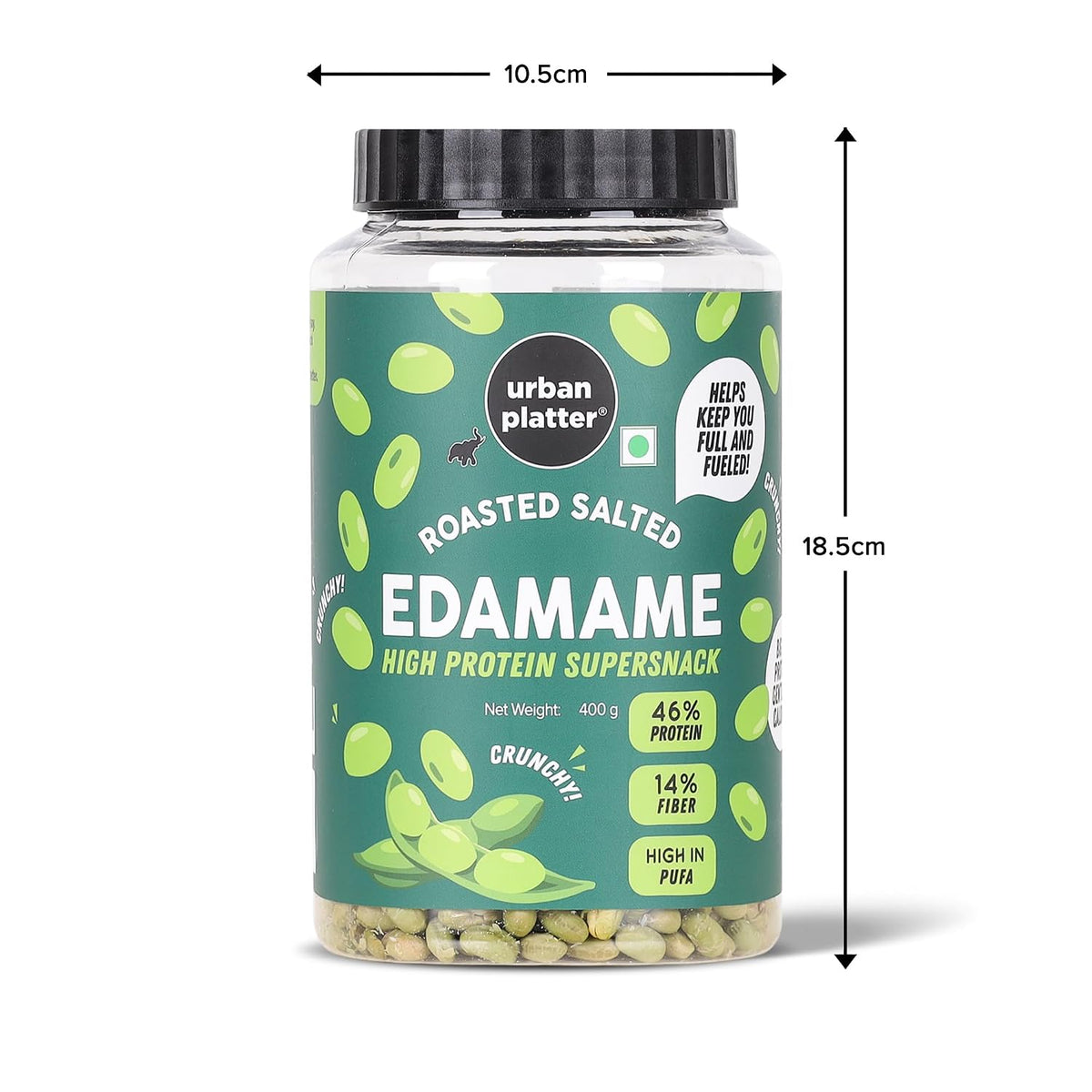 Urban Platter Roasted Salted Edamame, 400g (46% Protein, 14% Fiber, Lightly Salted Young Green Soybeans, Highest Plant Protein Supersnack)