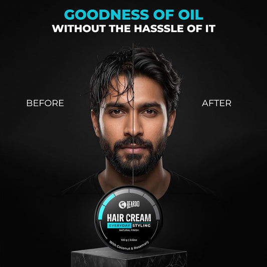 Beardo Hair Cream for Men | Natural Hold Hair Cream for Everyday Styling | Hydrates & Nourishes hair with Coconut, Vitamin E & Rosemary | Non-Sticky | All Hair Types | 100g