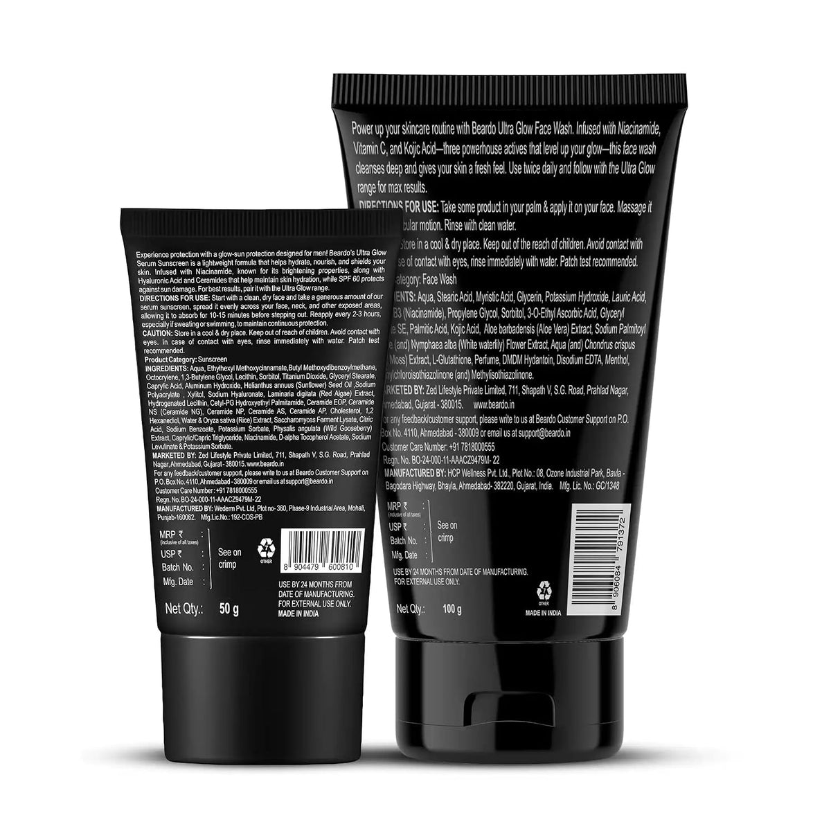 Beardo Glow Mode on Kit | Ultra Glow Serum Sunscreen & Facewash | Hydrated and Refreshing | Brightening and Glowing Skin |Deep Cleansing & Nourishment | Suitable for All Skin Types - Set of 2