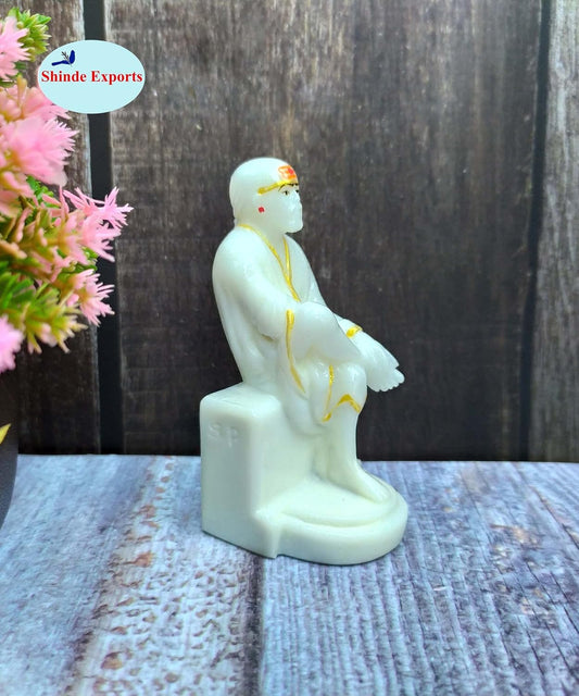 SHINDE EXPORTS Shirdi Saibaba Marble Statue Idol for Home and car (Zero no. (3.5 inches))