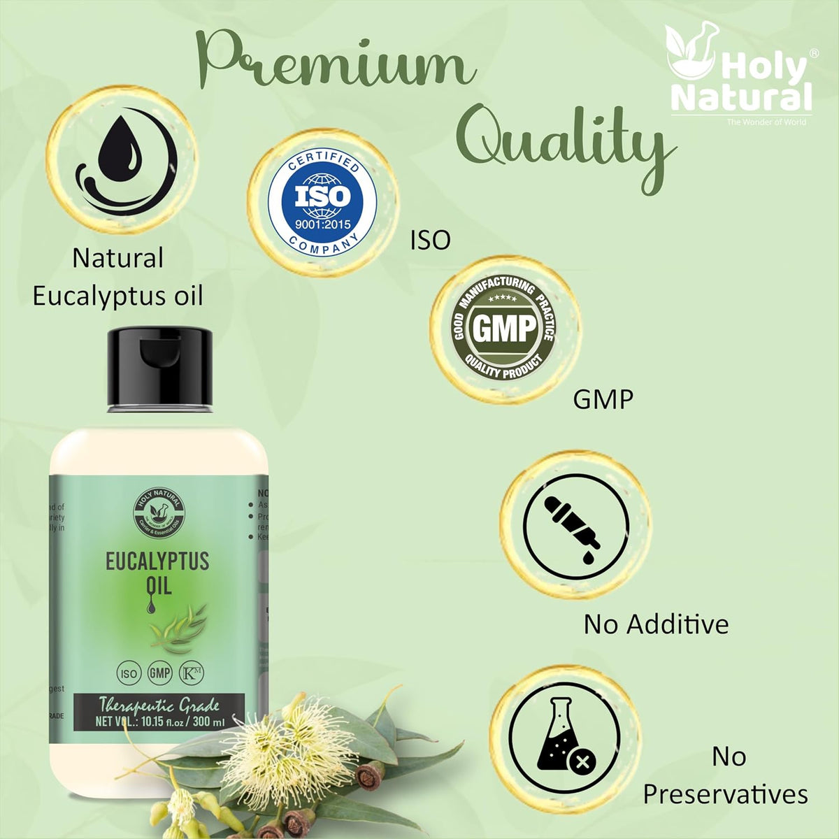 Holy Natural Eucalyptus Essential Oil 300Ml|Nilgiri Oil|For Steam Inhalation,Aromatherapy,Relaxation,Skin Therapy