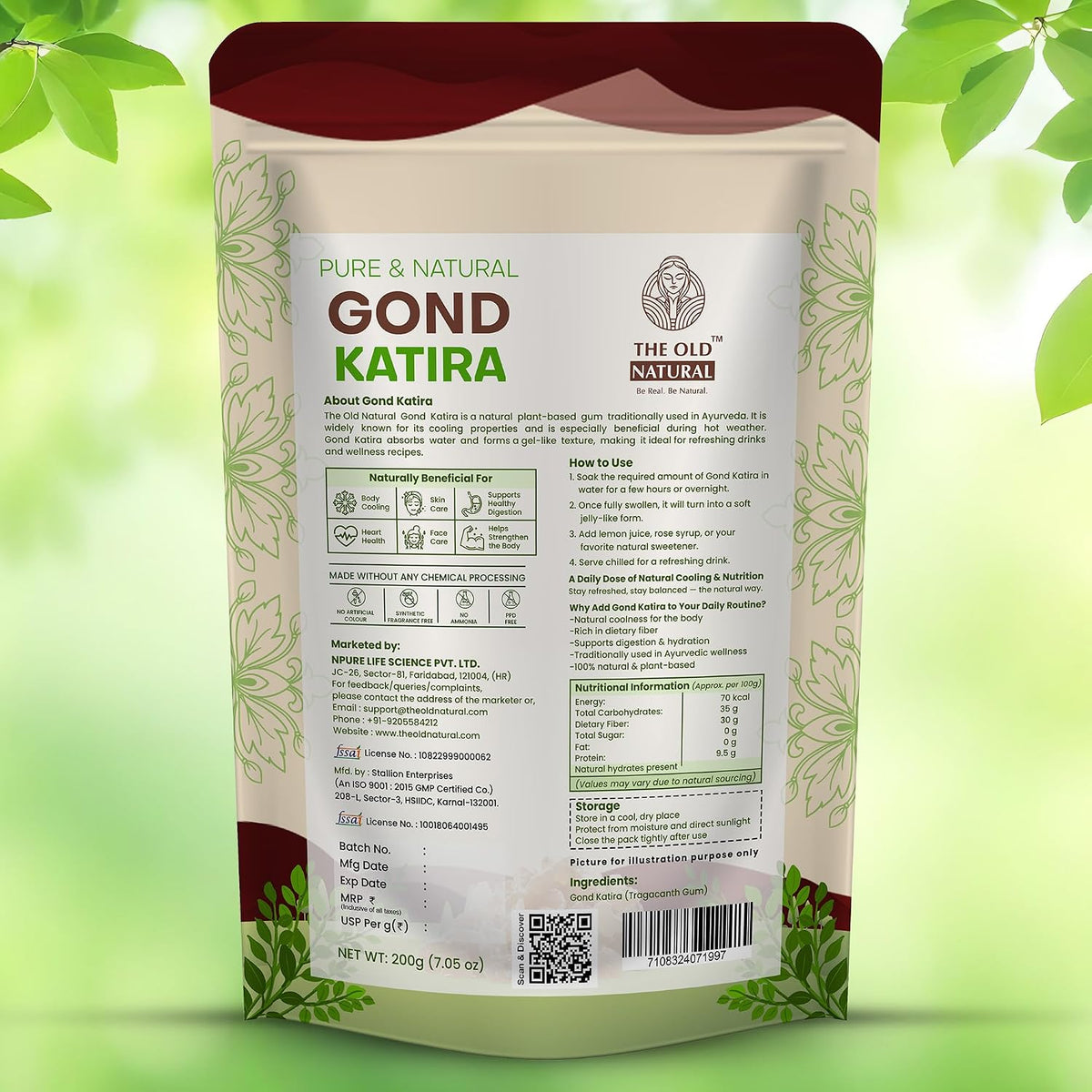 The Old Natural Gond Katira (Tragacanth Gum) – 100% Natural Plant-Based Edible Gum | Cooling Superfood for Summer Drinks | Supports Digestion & Hydration | 200g
