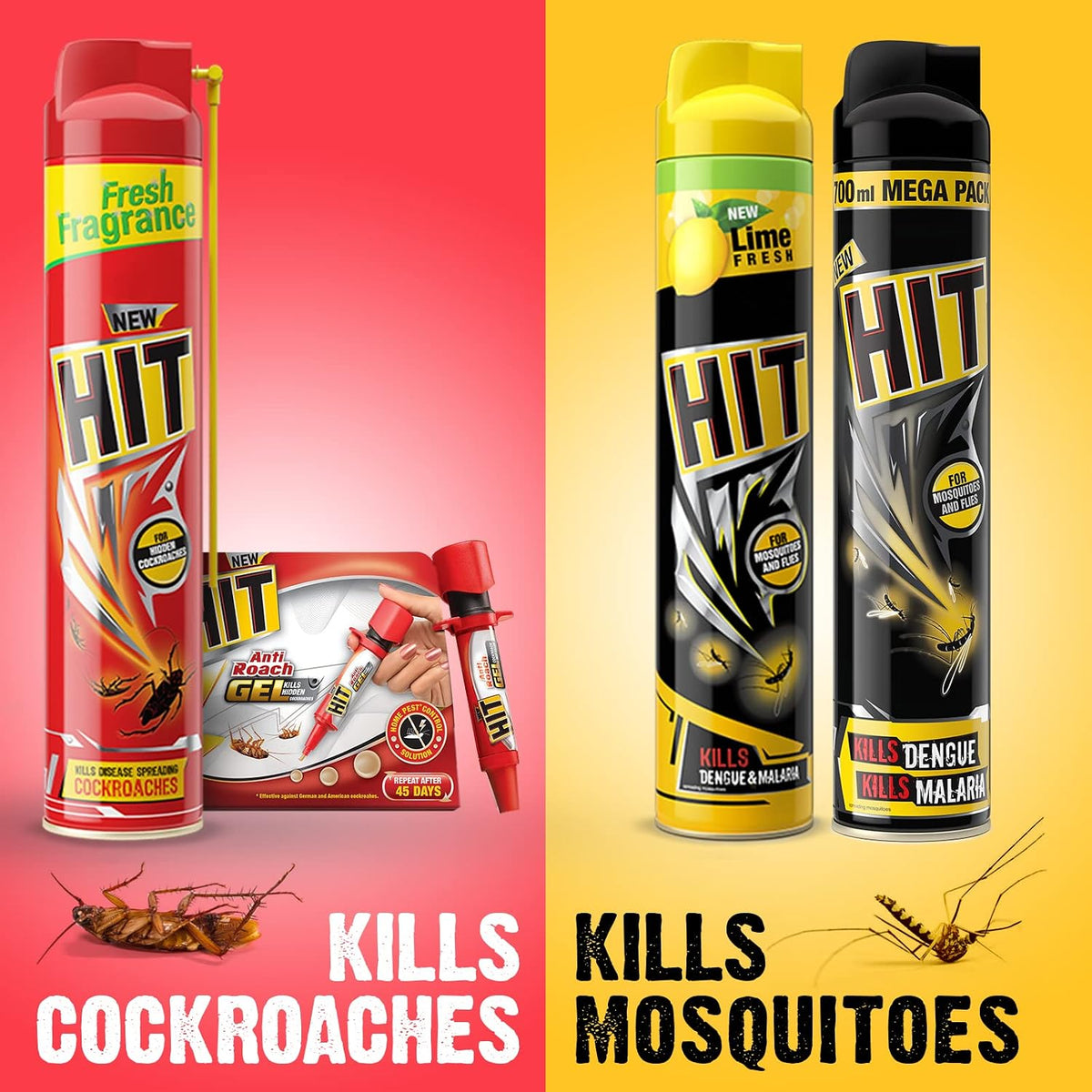HIT Crawling Insect Killer – Cockroach Killer Spray (400ml) | Instant Kill | Deep-Reach Nozzle | Fresh Fragrance (Pack of 2)
