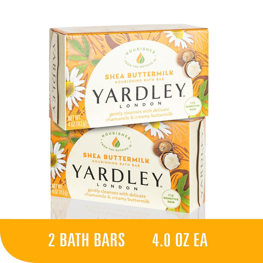 Yardley London Shea Buttermilk Sensitive Skin Naturally Moisturizing Bath Bar, 4.25 ounce, 2 Count