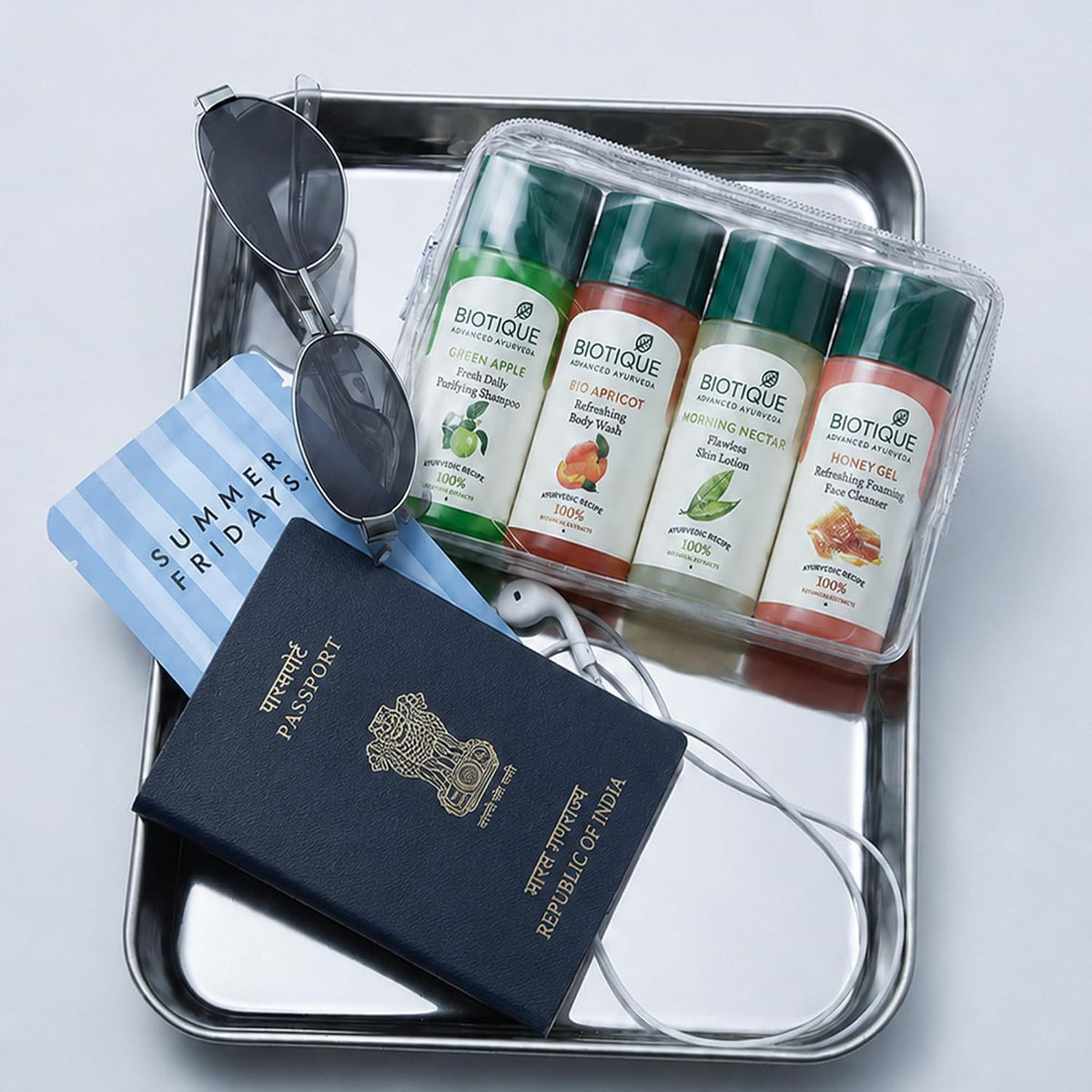 Biotique Travel Kit | Includes Green Apple, Bio Apricot, Morning Nectar & Honey Gel | Mini Skincare & Haircare Essentials for Travel | Enriched with 100% Botanical Extracts