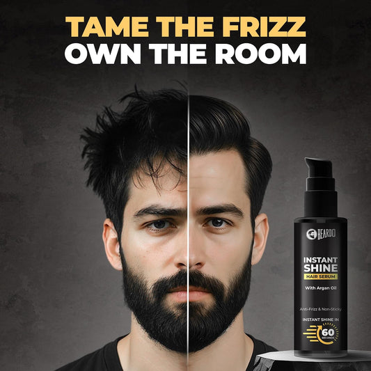 Beardo Instant Shine Hair Serum for Men – 50ml | Instant Shine & Anti-frizz with Argan Oil, Made for Men's Hair, Super Light-weight | Provides shine, smoothness and damage protection | Frizz-Free Hair Serum for Men