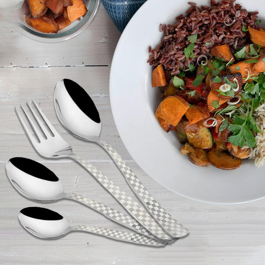 Parage 25 Pieces Decora Premium Stainless Steel Cutlery Set For Home & Kitchen (Contains: 6 Table Spoons, 6 Forks, 6 Master Spoons, 6 Soup Spoons, 1 SS Stand) Spoon Set, Dining Tableware Fancy- Silver