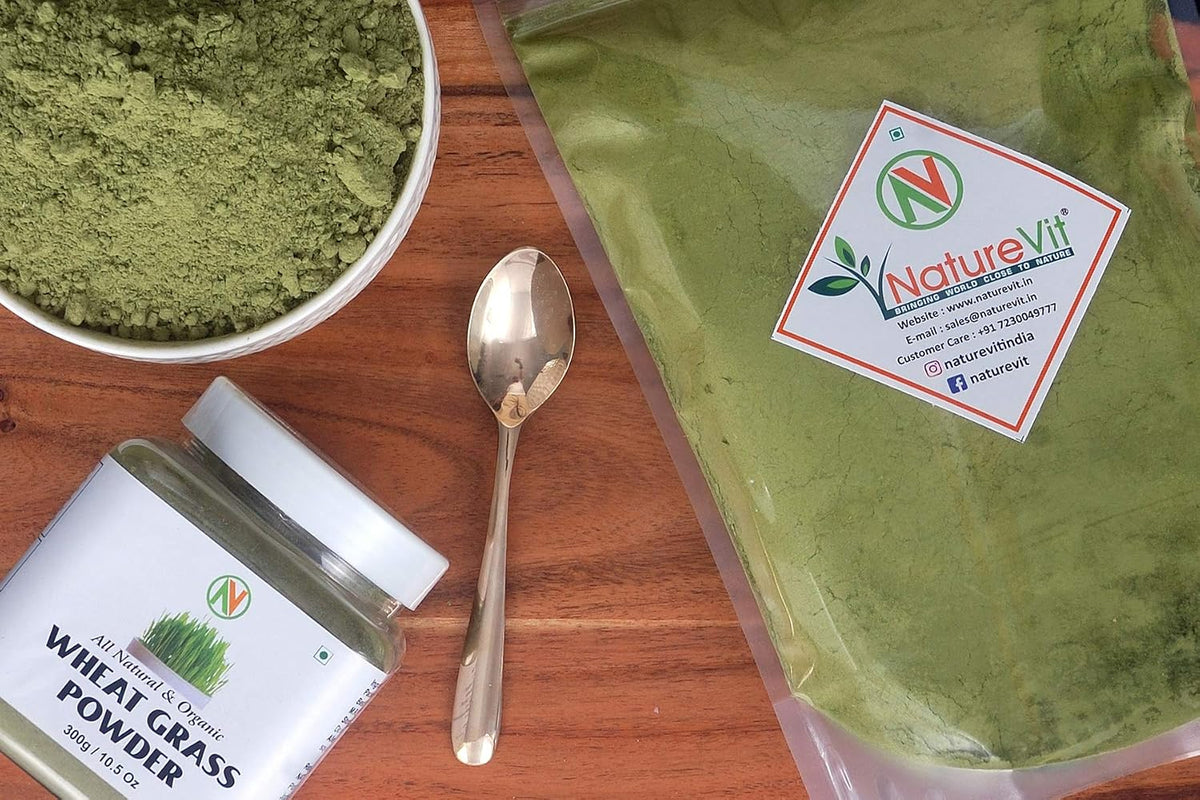 NatureVit Wheatgrass Powder, 400g | Vegan, Non-GMO, Gluten-Free | Rich in Fiber, Chlorophyll, Fatty Acids & Minerals | Superfood